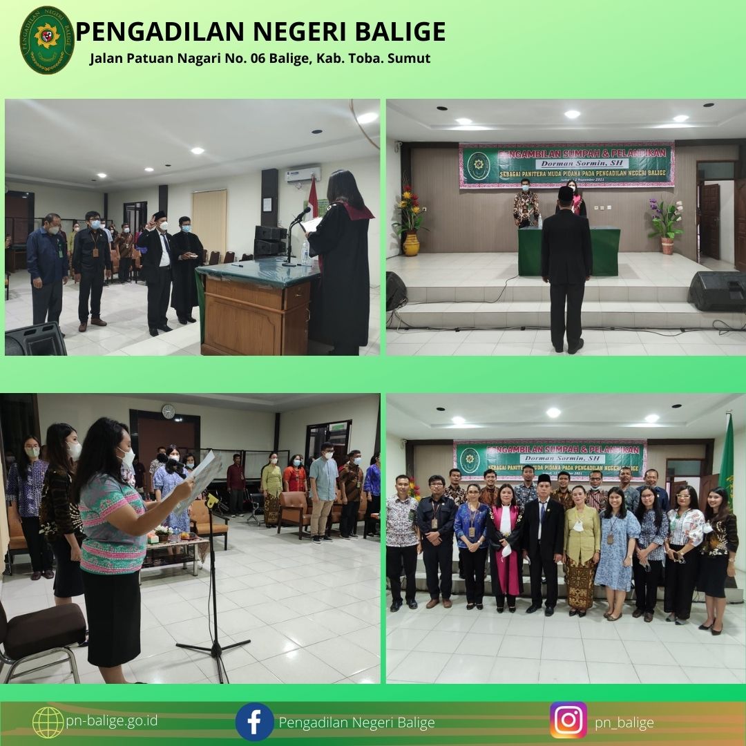 Pengambilan Sumpah dan Pelantikan Panitera Muda Pidana Pengadilan Negeri Balige Bapak Dorman Sormin, S.H.